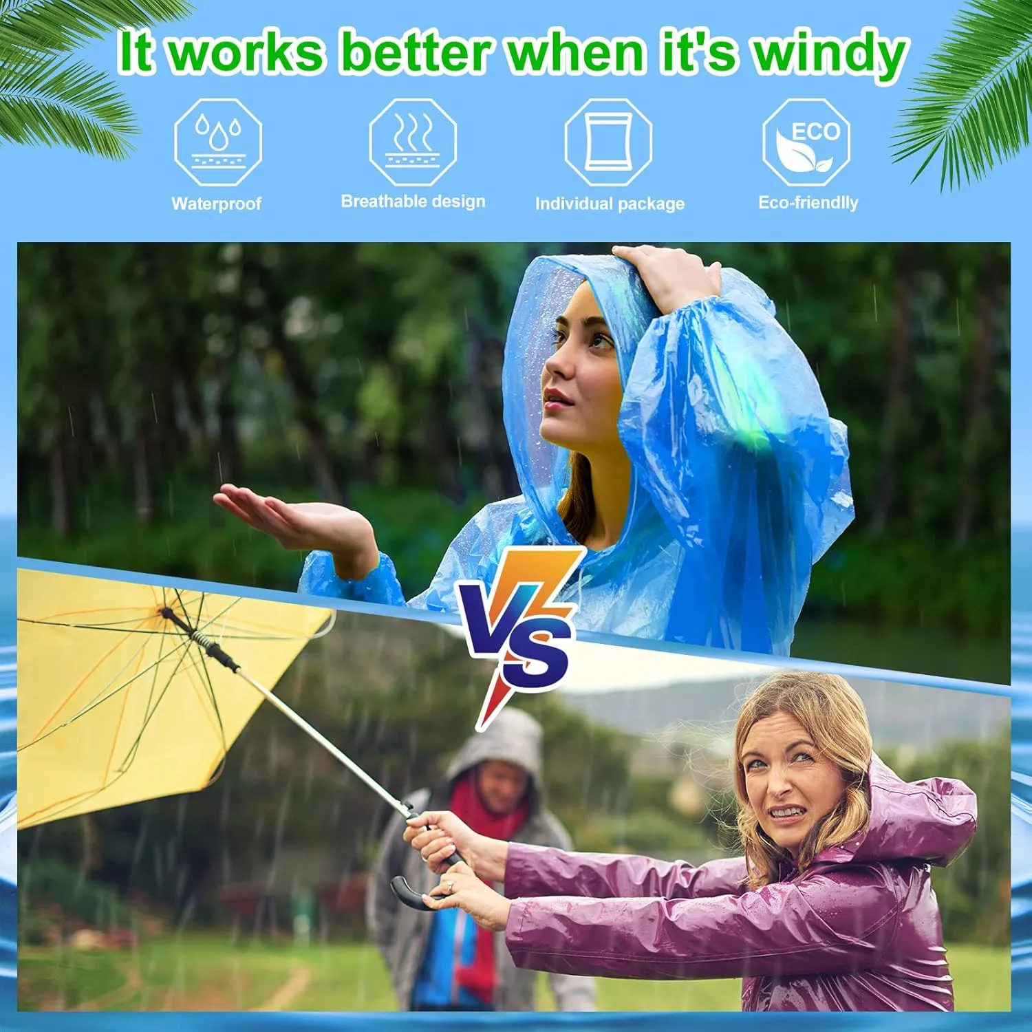 Handepo 100 Pack of Adult Rain Ponchos with Hood Disposable Plastic Rain Ponchos Bulk Emergency Raincoat for Men Women Adult