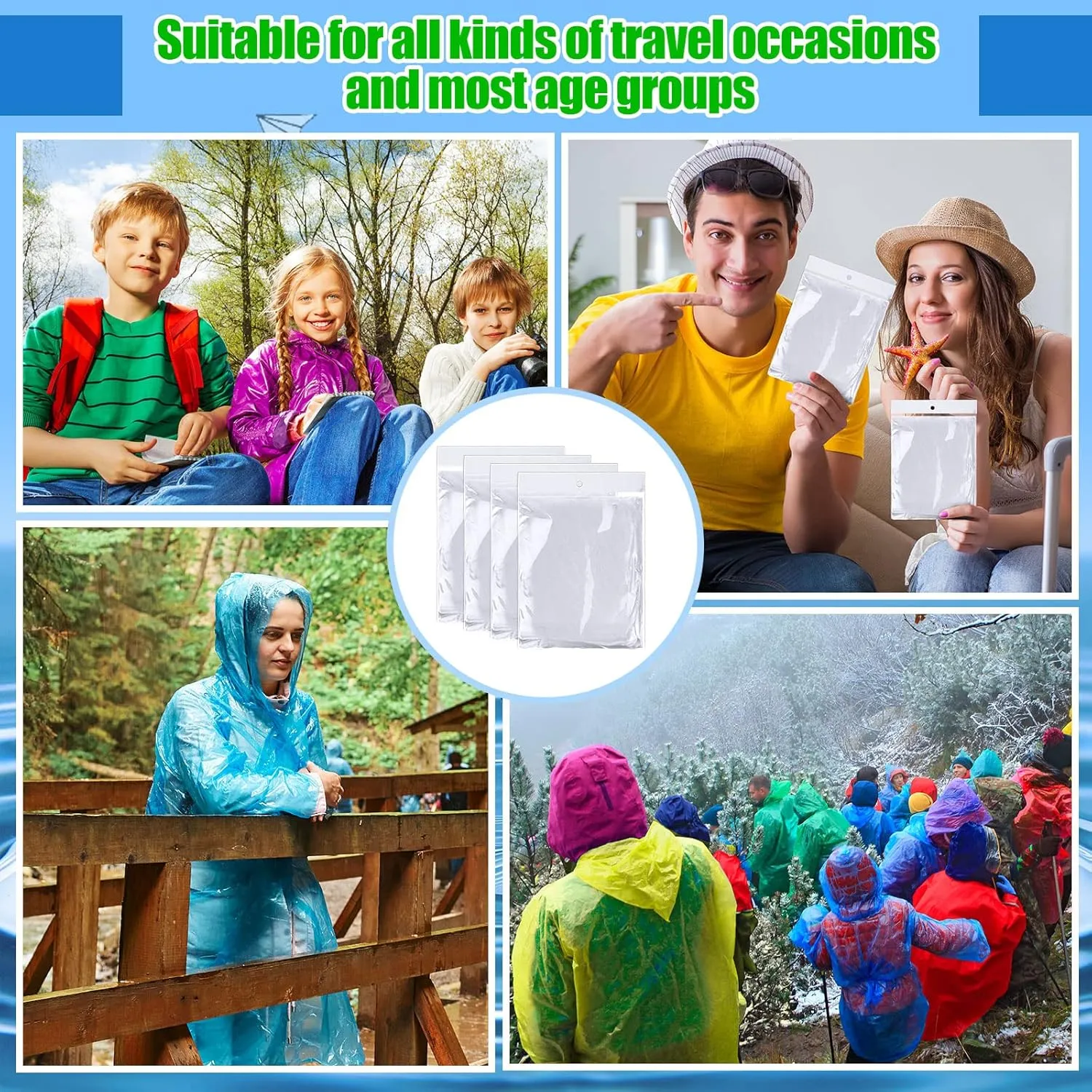 Handepo 100 Pack of Adult Rain Ponchos with Hood Disposable Plastic Rain Ponchos Bulk Emergency Raincoat for Men Women Adult