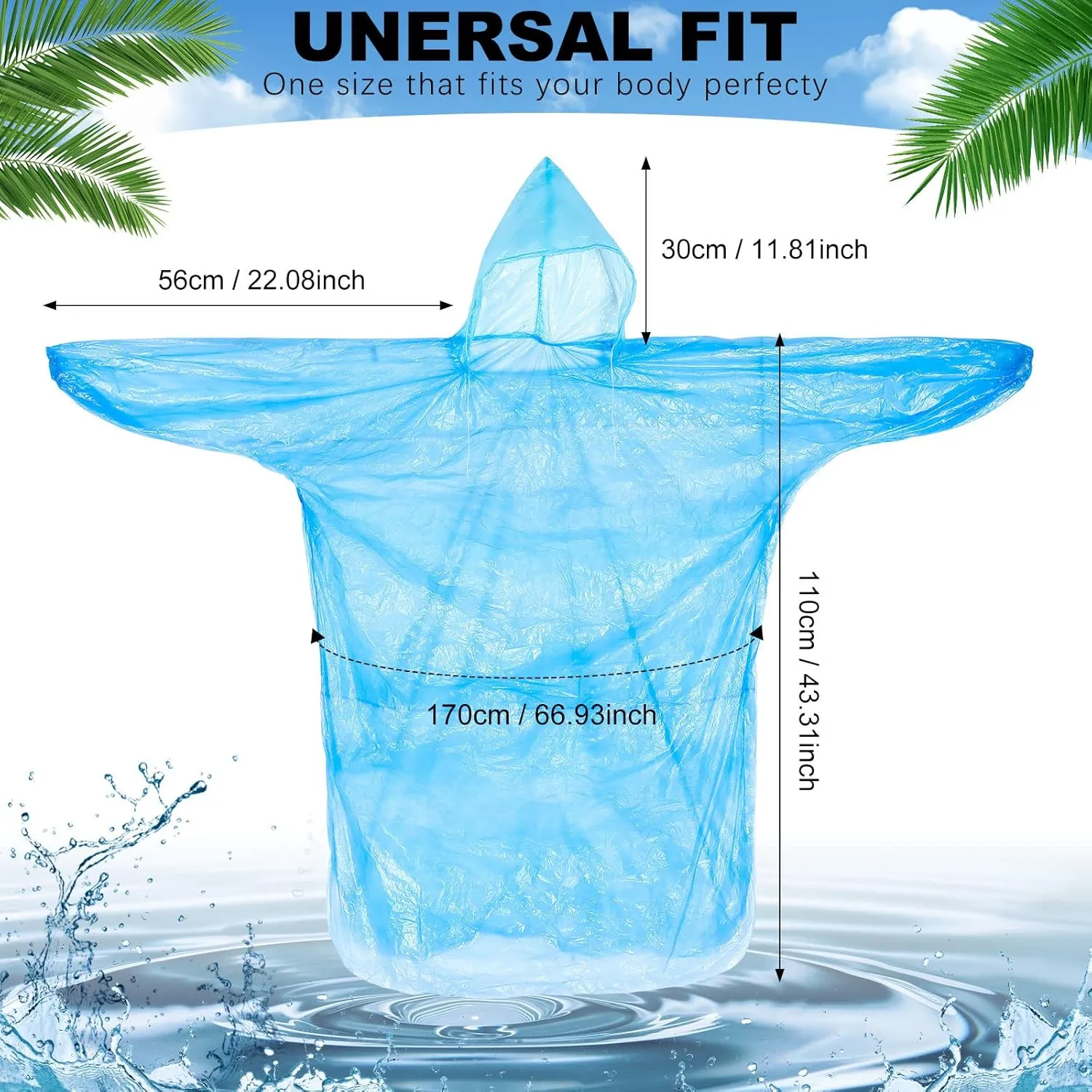 Handepo 100 Pack of Adult Rain Ponchos with Hood Disposable Plastic Rain Ponchos Bulk Emergency Raincoat for Men Women Adult
