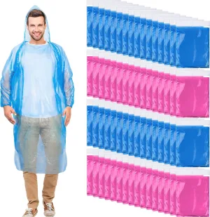 Handepo 100 Pack of Adult Rain Ponchos with Hood Disposable Plastic Rain Ponchos Bulk Emergency Raincoat for Men Women Adult