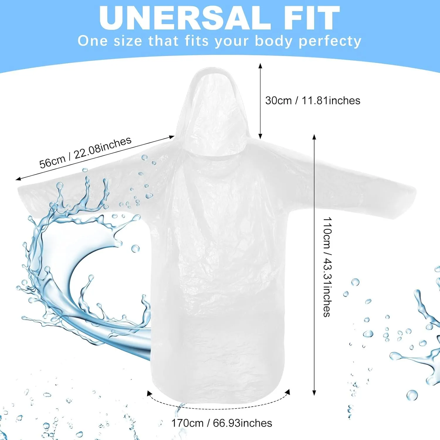 Handepo 150 Pack of Adult Rain Ponchos with Hood, Disposable Rain Ponchos, Plastic Raincoat Poncho for Adult