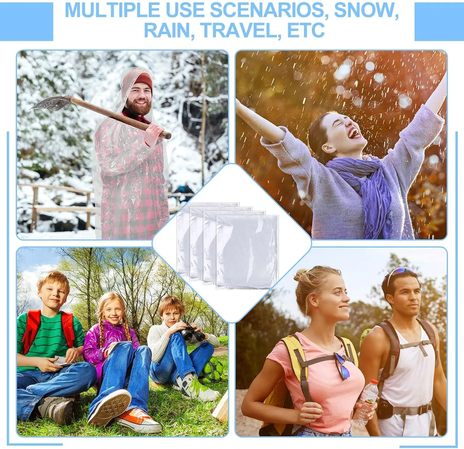 Handepo 150 Pack of Adult Rain Ponchos with Hood, Disposable Rain Ponchos, Plastic Raincoat Poncho for Adult