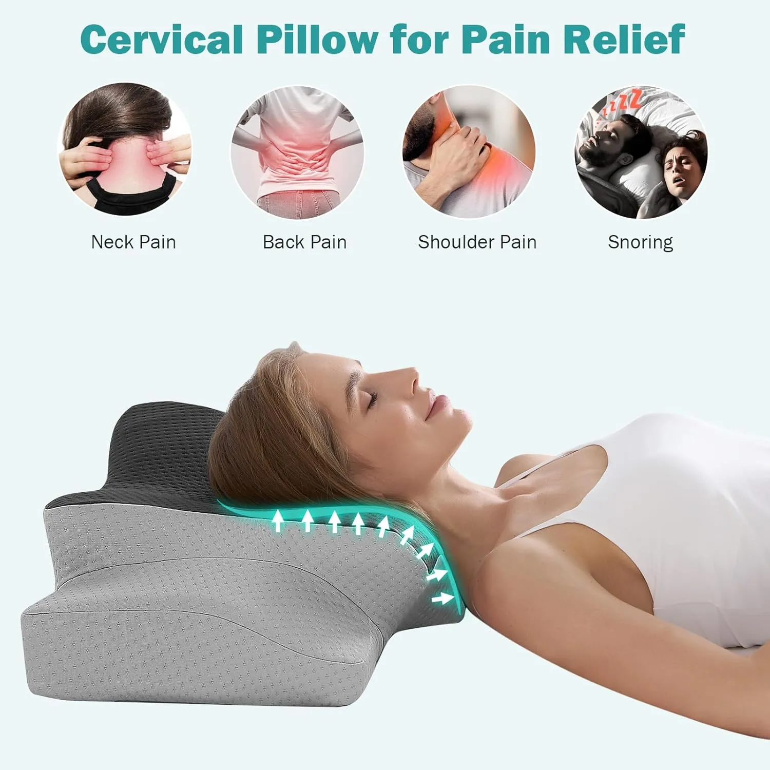 Hansleep 4.7/5.5" H Adjustable Cervical Pillow for Neck Pain, Ergonomic Memory Foam Neck Pillow for Sleeping with Pillowcase, Orthopedic Contour Neck Pillow for Side Back Stomach Sleeper, Grey