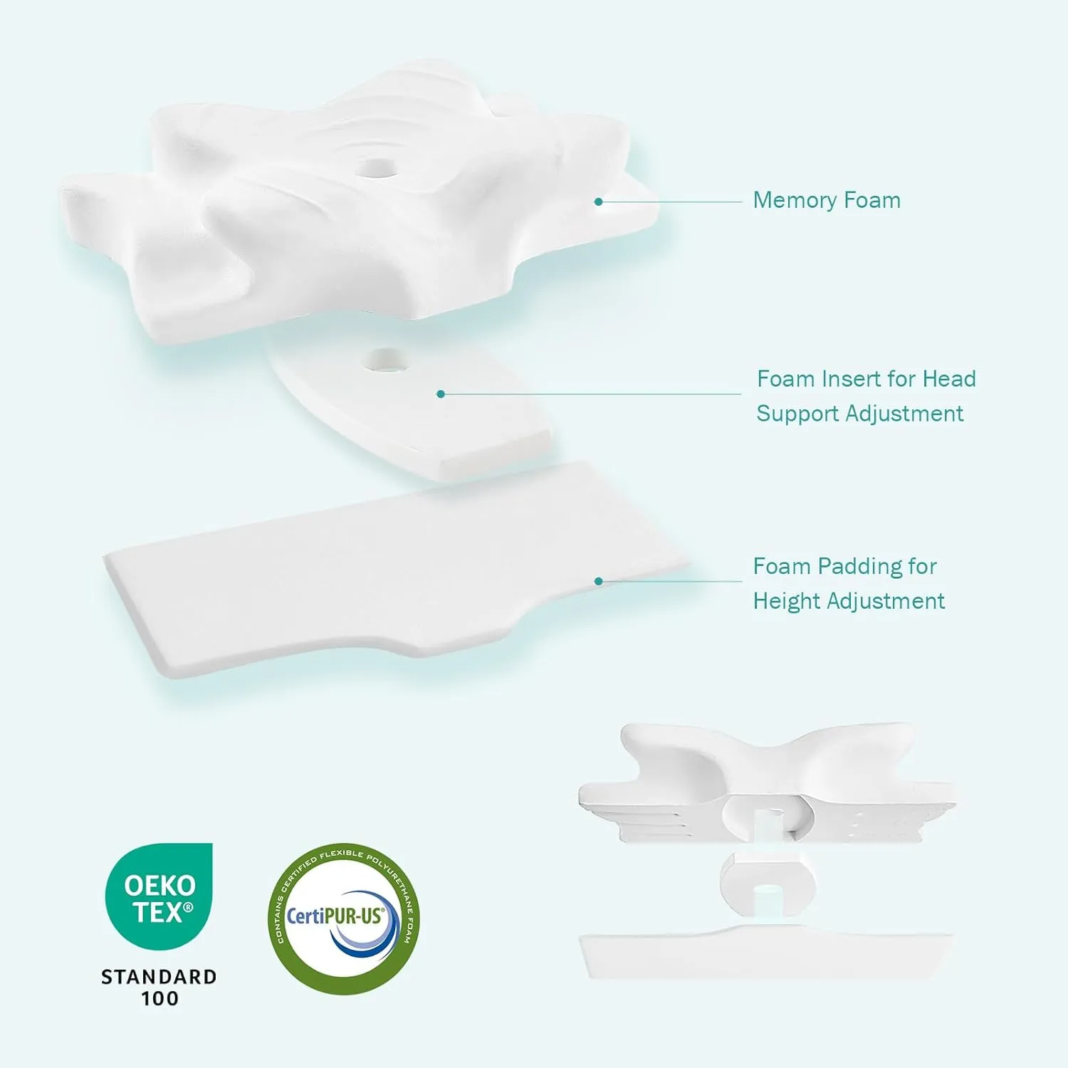 Hansleep 4.7/5.5" H Adjustable Cervical Pillow for Neck Pain, Ergonomic Memory Foam Neck Pillow for Sleeping with Pillowcase, Orthopedic Contour Neck Pillow for Side Back Stomach Sleeper, Grey