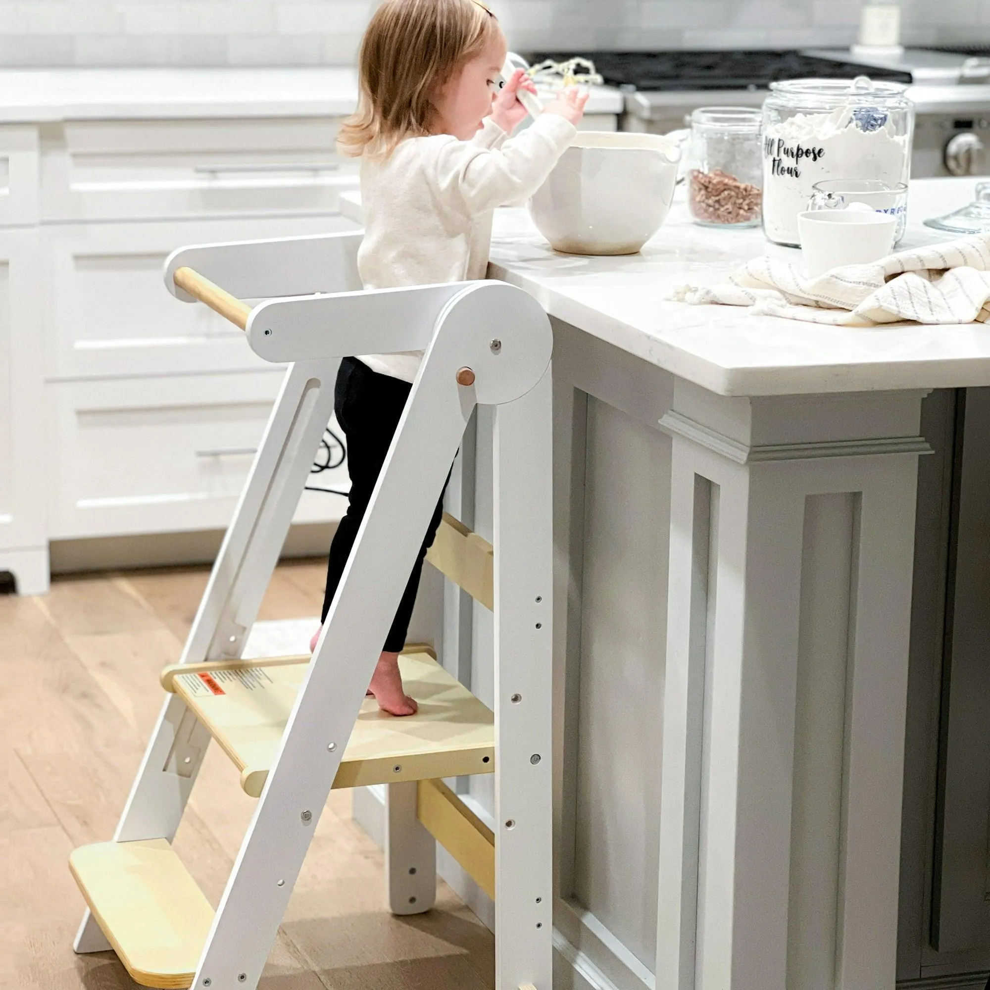 HARPPA Foldable Toddler Kitchen Tower, Standing Stools for Kids Age 1.5-6 Years, White