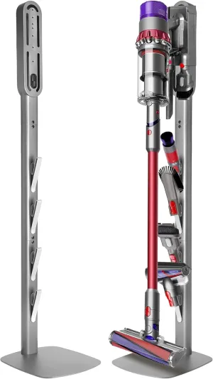 Haturi Vacuum Stand for Dyson Gen5 V15 V12 V11 V10 V8 V7 V6, Heavy-Duty Metal Bracket Organizer with 4 Accessory Hooks, Hidden Cord Management & Space-Saving Design for Cordless Handheld Vacuums