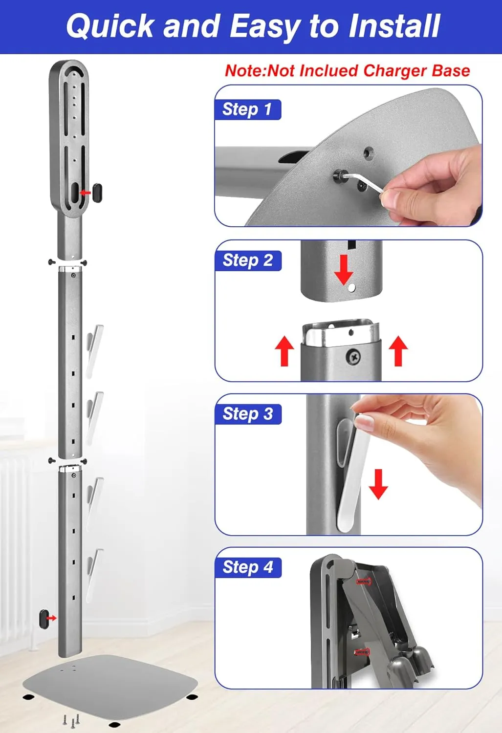 Haturi Vacuum Stand for Dyson Gen5 V15 V12 V11 V10 V8 V7 V6, Heavy-Duty Metal Bracket Organizer with 4 Accessory Hooks, Hidden Cord Management & Space-Saving Design for Cordless Handheld Vacuums