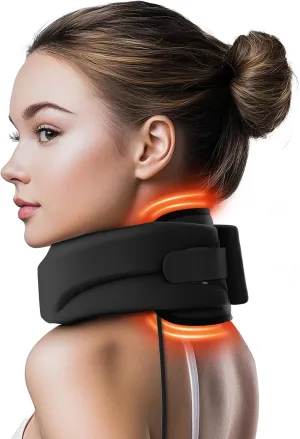 Heated Neck Brace Cervical Collar - Neck Support Brace with Heating Pad, Soft Foam Wraps Keep Vertebrae Stable and Aligned for Relief of Cervical Spine Pressure for Women & Men Black (M Size)