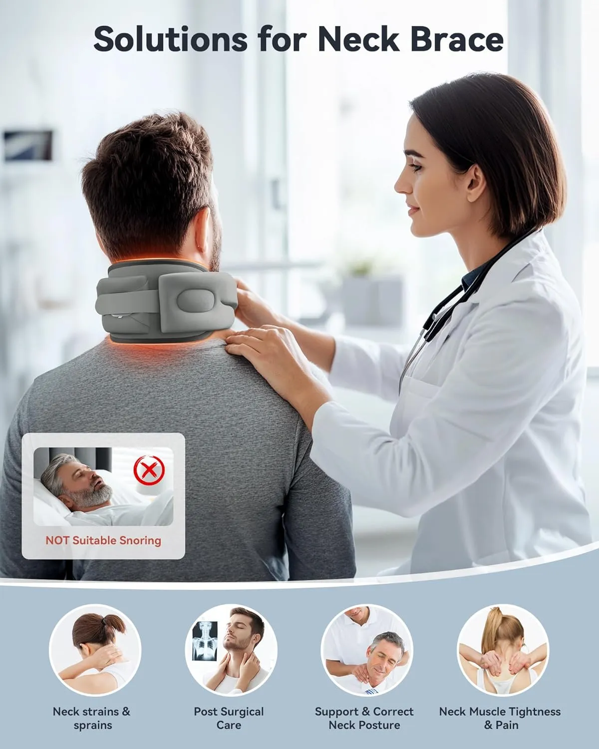Heated Neck Brace Cervical Collar - Neck Support Brace with Heating Pad, Soft Foam Wraps Keep Vertebrae Stable and Aligned for Relief of Cervical Spine Pressure for Women & Men Gray (L Size)