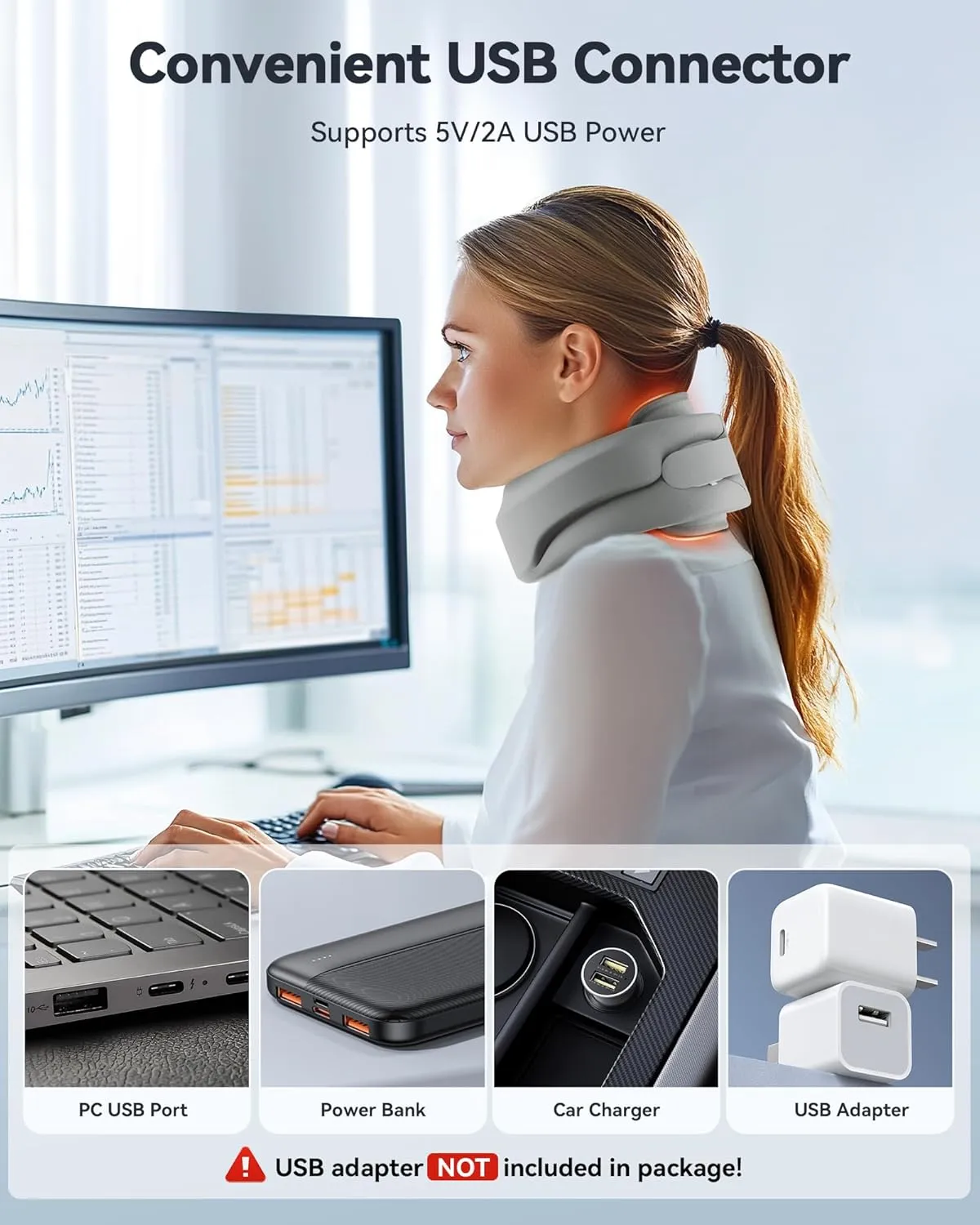 Heated Neck Brace Cervical Collar - Neck Support Brace with Heating Pad, Soft Foam Wraps Keep Vertebrae Stable and Aligned for Relief of Cervical Spine Pressure for Women & Men Gray (L Size)