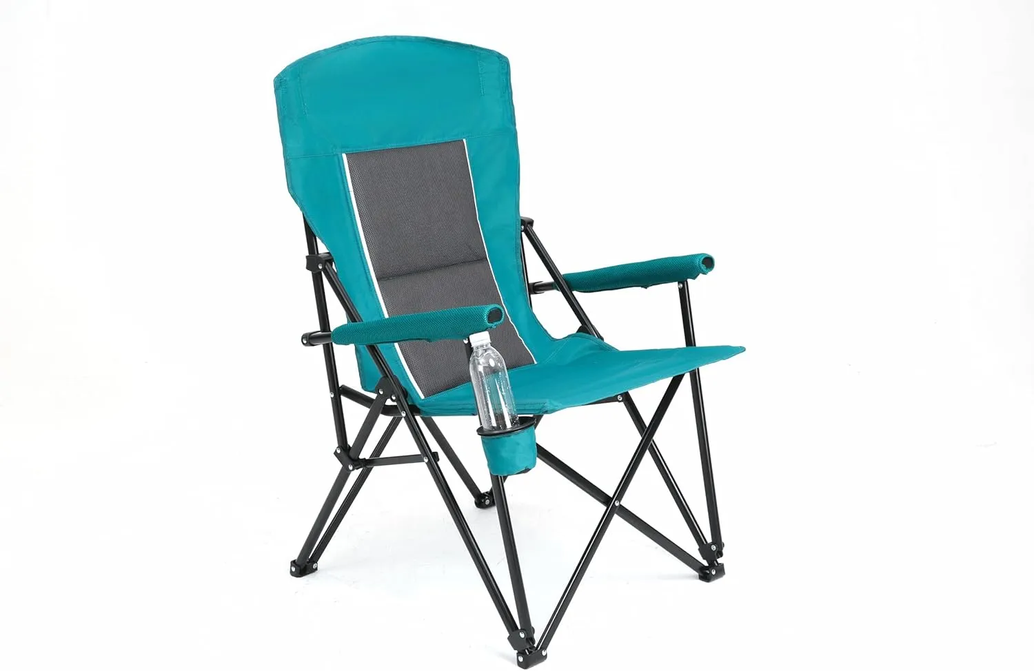 Heavy Duty High Back Lawn Chair with Cup Holder - Supports 250LBS, Portable & Collapsible, Extra Wide & Stable Camping Chair, Breathable Mesh Padding (Blue)