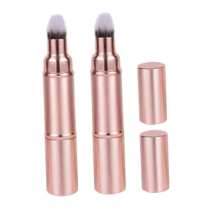 Hemoton 2pcs Retractable Makeup Brush with Cap Portable Dual-ended Foundation and Blush Brush for Eyeshadow and Loose Powder Application for Travel and Everyday Use