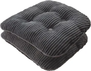 HIGOGOGO D-Shaped Home Chair Pad Cushion with Tufted Corduroy Cover, 2.5 Inch Thick Supportive Cushion, Overstuffed Chair Cushion, Set of 2, Dark Grey