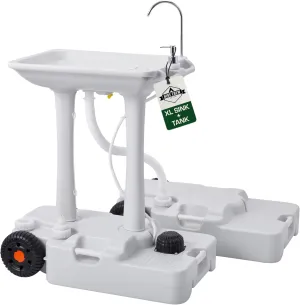 Hike Crew XL Portable Camping Sink & Waste Tank | Extra Large Hand Washing Station with 8 Gal Capacity, Hands-Free Foot Pump, Faucet, Soap Dispenser & Towel Rack | Includes 10 Gal Travel Waste Tank
