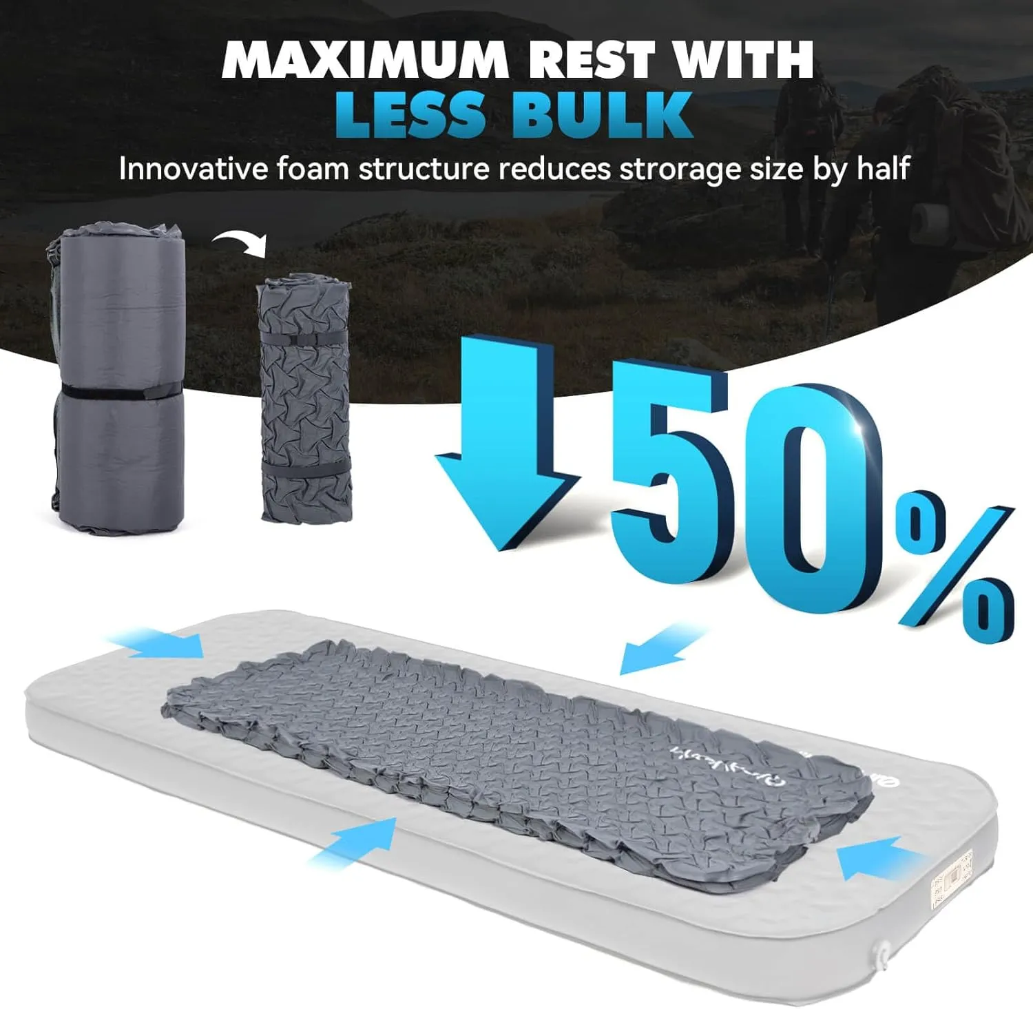 Hikenture 4" Thick Self Inflating Sleeping Pad with Electric Pump, Foam & Air Camping Mattress, 9.5 R-Value Insulated Sleeping Mat, Portable All Season Camping Pad for Tent, Car, Cot