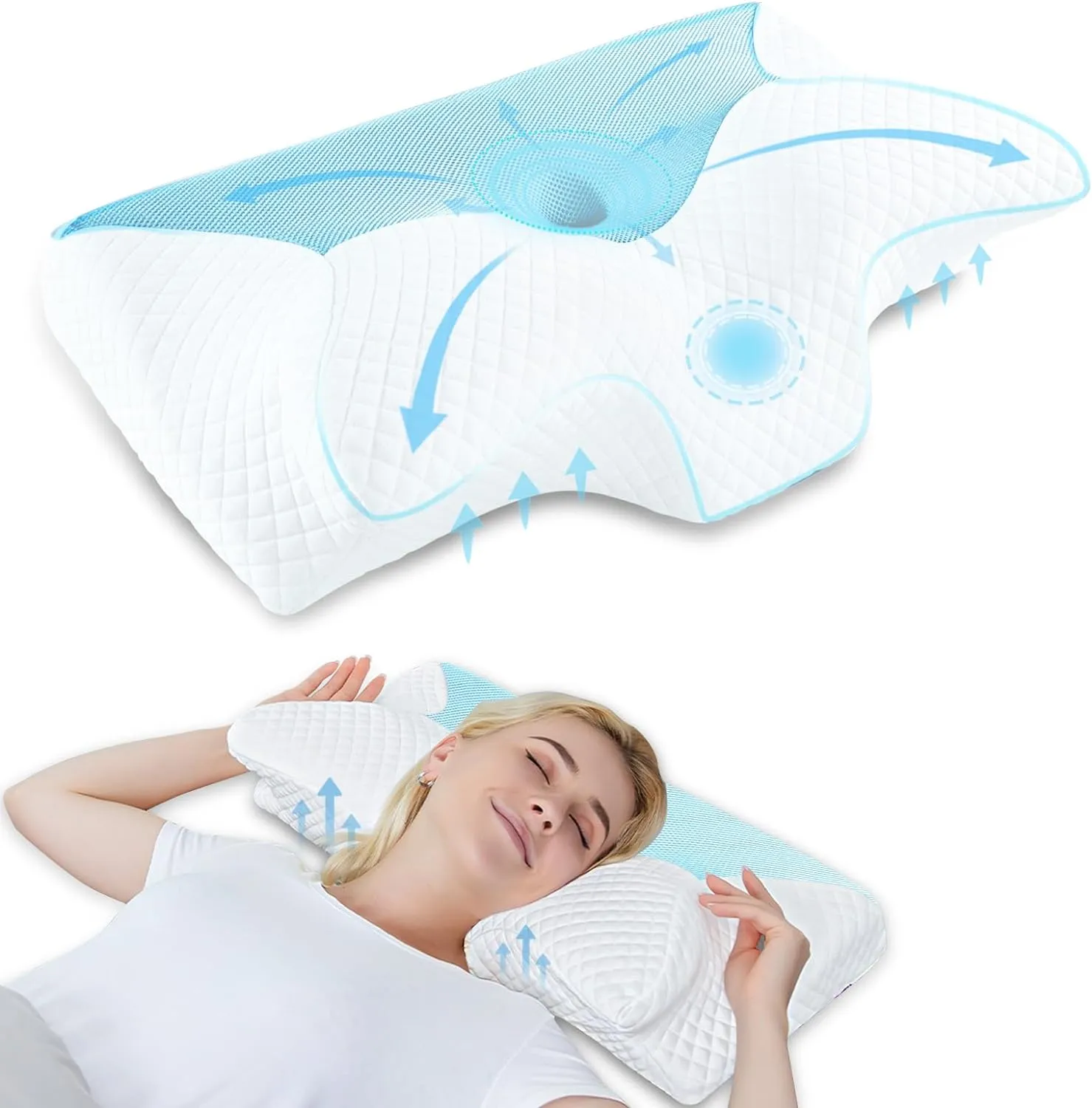 HOMCA Cervical Pillow Memory Foam Pillows - Contour Memory Foam Pillow for Neck Pain Relief, Orthopedic Neck Bed Pillow for Side Sleepers Back and Stomach
