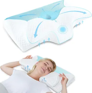 HOMCA Cervical Pillow Memory Foam Pillows - Contour Memory Foam Pillow for Neck Pain Relief, Orthopedic Neck Bed Pillow for Side Sleepers Back and Stomach