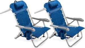 Homevative Cooler  Folding Backpack Beach Chair with 5 Positions, Towel bar, XL Cooler Pouch, Storage Net, Cup and Phone Holder, Breeze, 2 Pack