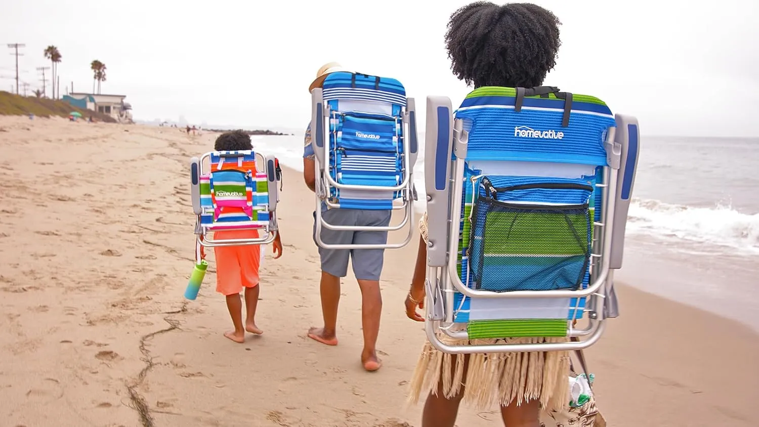 Homevative Cooler  Folding Backpack Beach Chair with 5 Positions, Towel bar, XL Cooler Pouch, Storage Net, Cup and Phone Holder, Deep Sea, 2 Pack