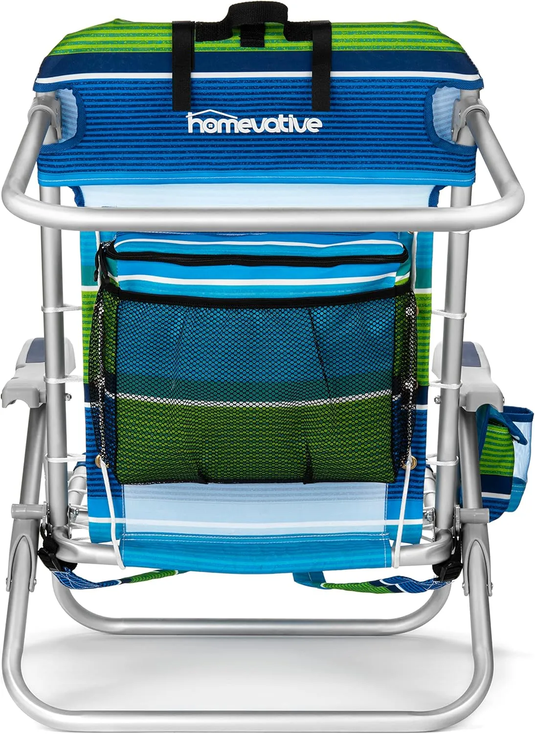 Homevative Cooler  Folding Backpack Beach Chair with 5 Positions, Towel bar, XL Cooler Pouch, Storage Net, Cup and Phone Holder, Deep Sea, 2 Pack