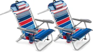 Homevative Cooler  Folding Backpack Beach Chair with 5 Positions, Towel bar, XL Cooler Pouch, Storage Net, Cup and Phone Holder, Fireworks, 2 Pack