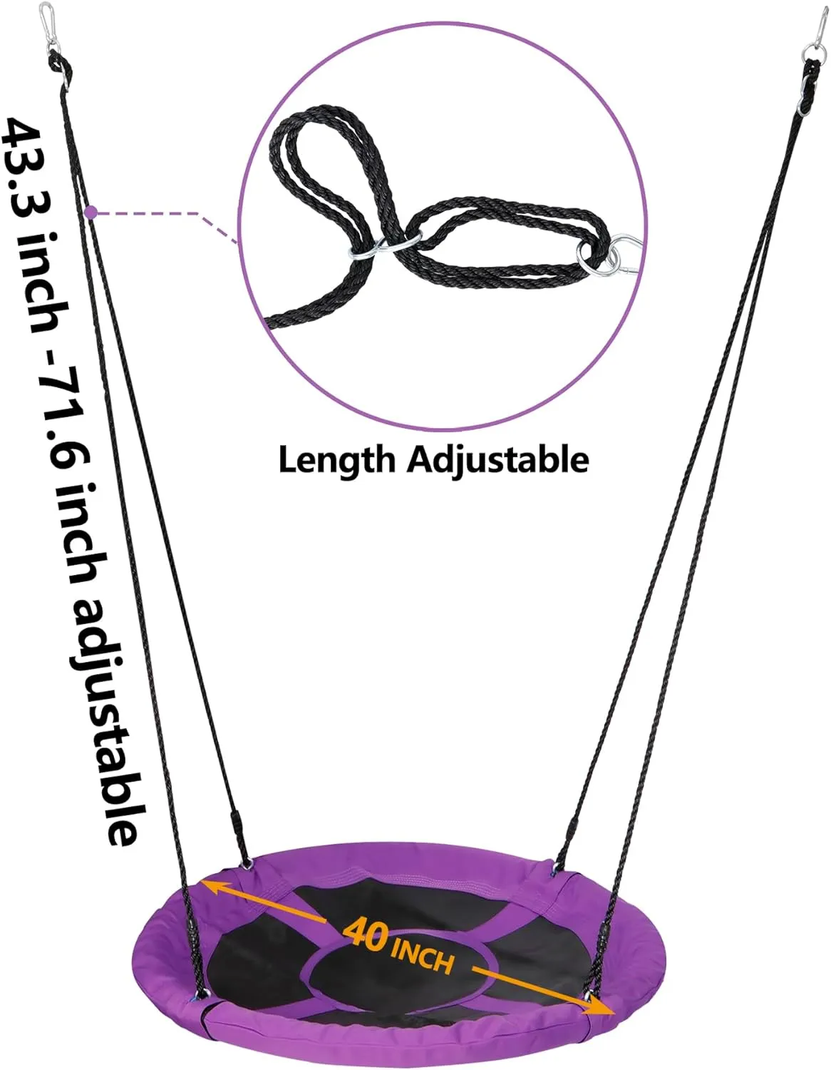 HomGarden Saucer Tree Swing Purple Set 40" Waterproof Round Outdoor Nest Spinner Web Tree Swing 800 lbs Weight Capacity Durable Steel Frame w/Adjustable Nylon Ropes Kids, Teens Adults