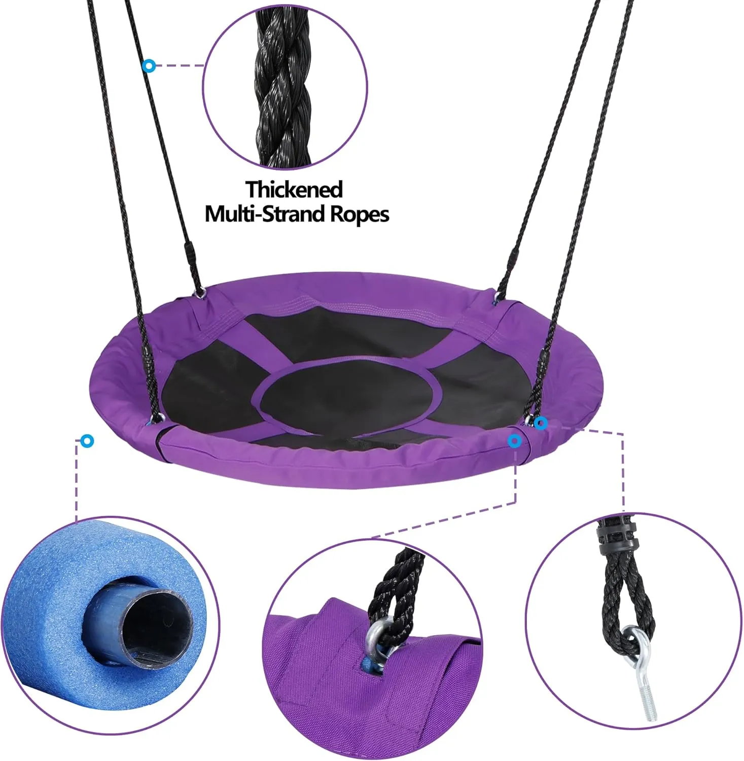 HomGarden Saucer Tree Swing Purple Set 40" Waterproof Round Outdoor Nest Spinner Web Tree Swing 800 lbs Weight Capacity Durable Steel Frame w/Adjustable Nylon Ropes Kids, Teens Adults