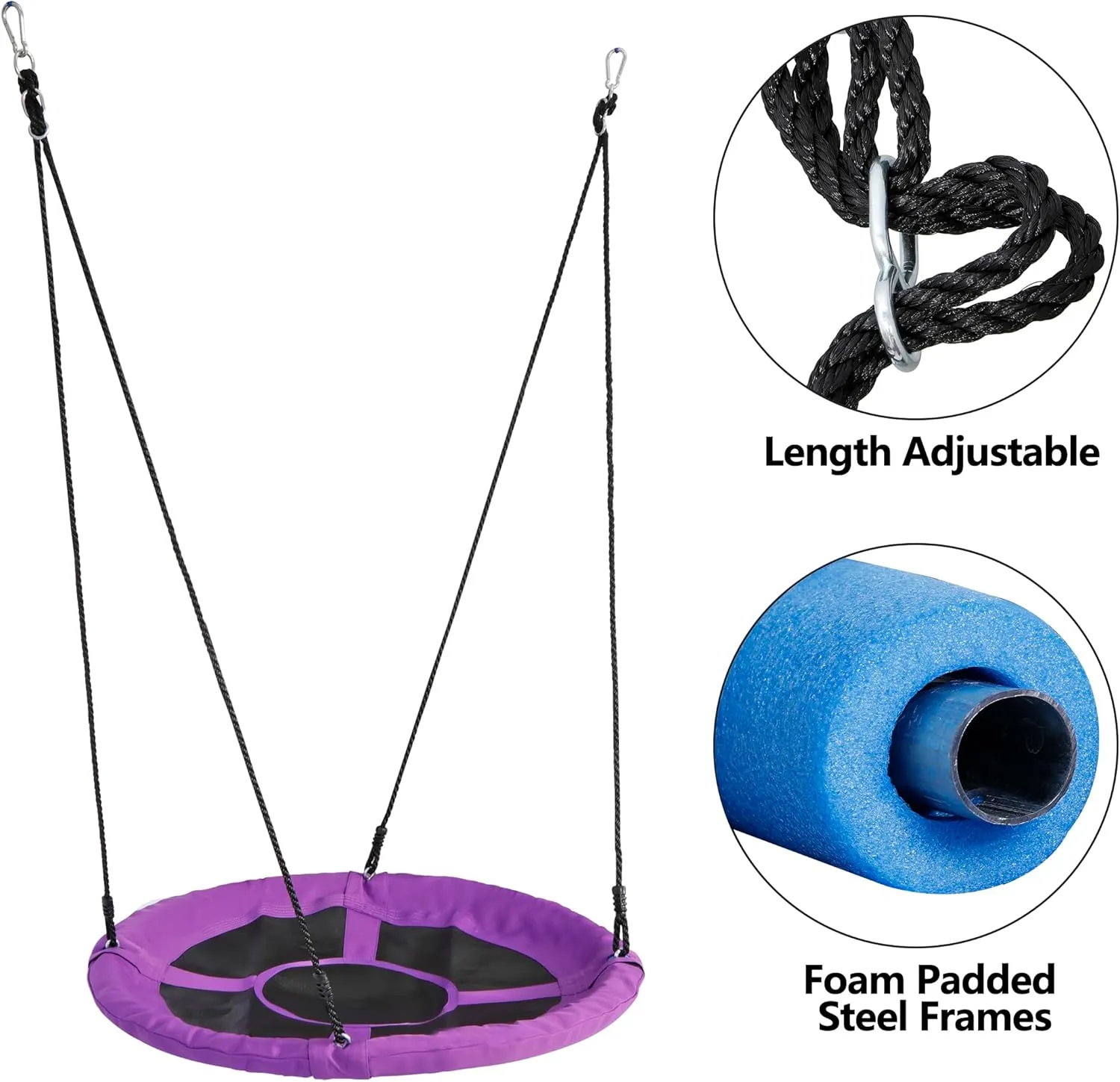 HomGarden Saucer Tree Swing Purple Set 40" Waterproof Round Outdoor Nest Spinner Web Tree Swing 800 lbs Weight Capacity Durable Steel Frame w/Adjustable Nylon Ropes Kids, Teens Adults