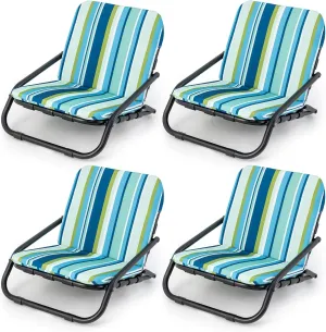 HOMGX Low Beach Chairs for Adults, Set of 2 Folding Backpack Chair with Aluminum Frame, Quick-Dry Cushion & Shoulder Strap, Lightweight Portable Camping Chair for Outdoors, Picnic & Travel (2)