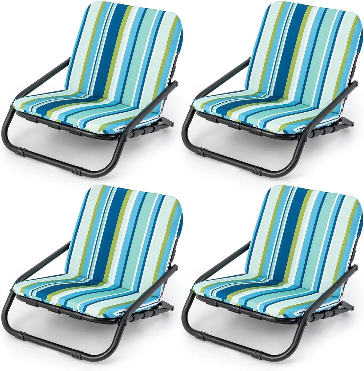 HOMGX Low Beach Chairs for Adults, Set of 2 Folding Backpack Chair with Aluminum Frame, Quick-Dry Cushion & Shoulder Strap, Lightweight Portable Camping Chair for Outdoors, Picnic & Travel (2)