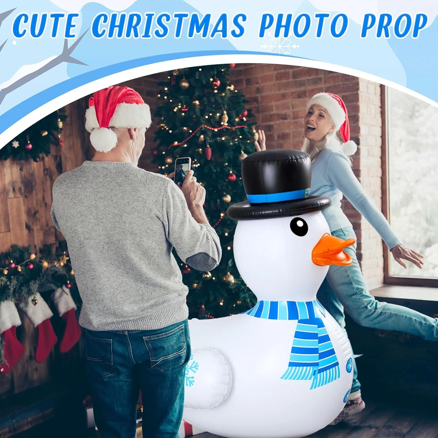 Hungdao 1 Pcs 4 Feet PVC Christmas Giant Inflatable Duck Huge Rubber Large Blow up Duck Christmas Pool Floats for Xmas Holiday Indoor Outdoor Pool Decorations (Snowman)
