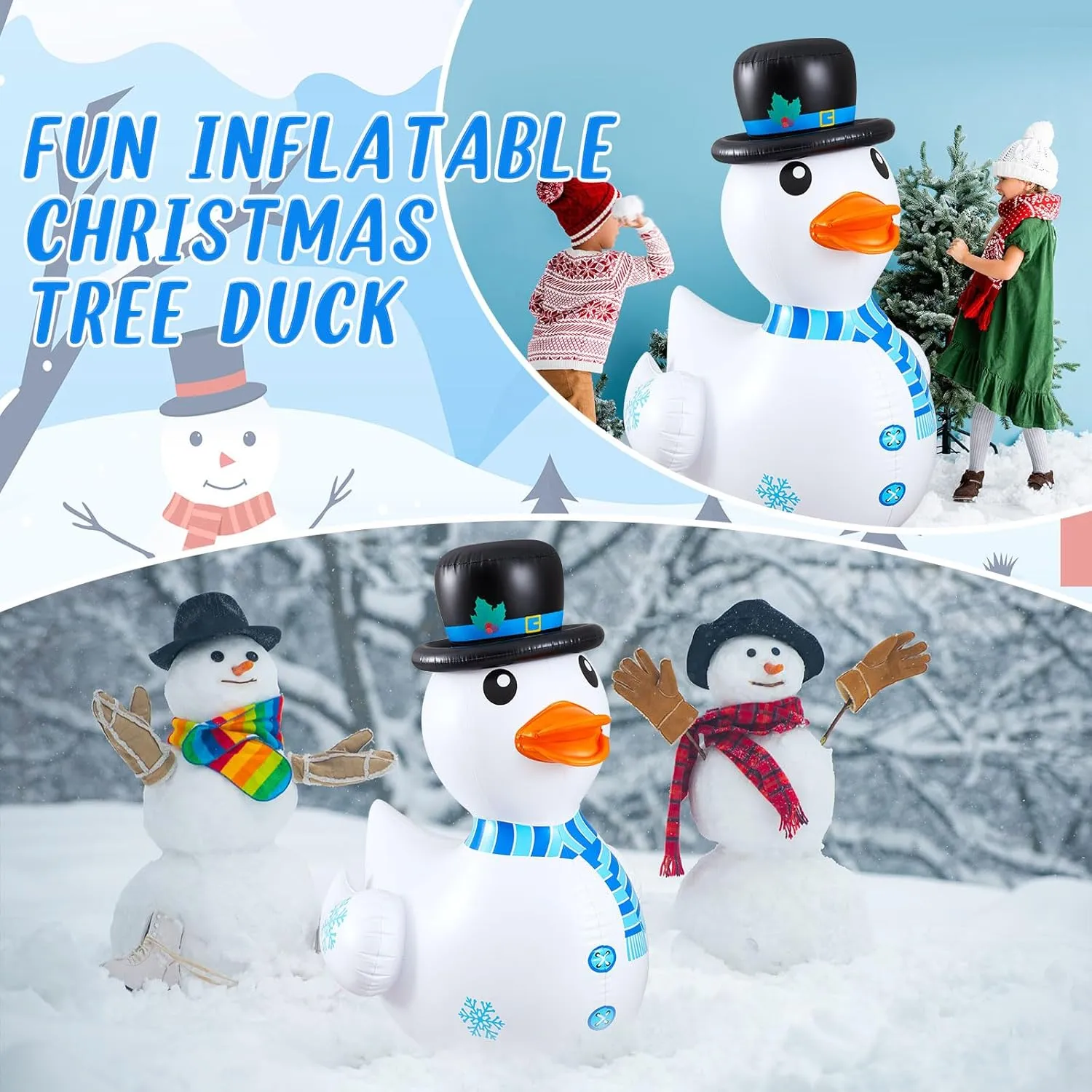 Hungdao 1 Pcs 4 Feet PVC Christmas Giant Inflatable Duck Huge Rubber Large Blow up Duck Christmas Pool Floats for Xmas Holiday Indoor Outdoor Pool Decorations (Snowman)