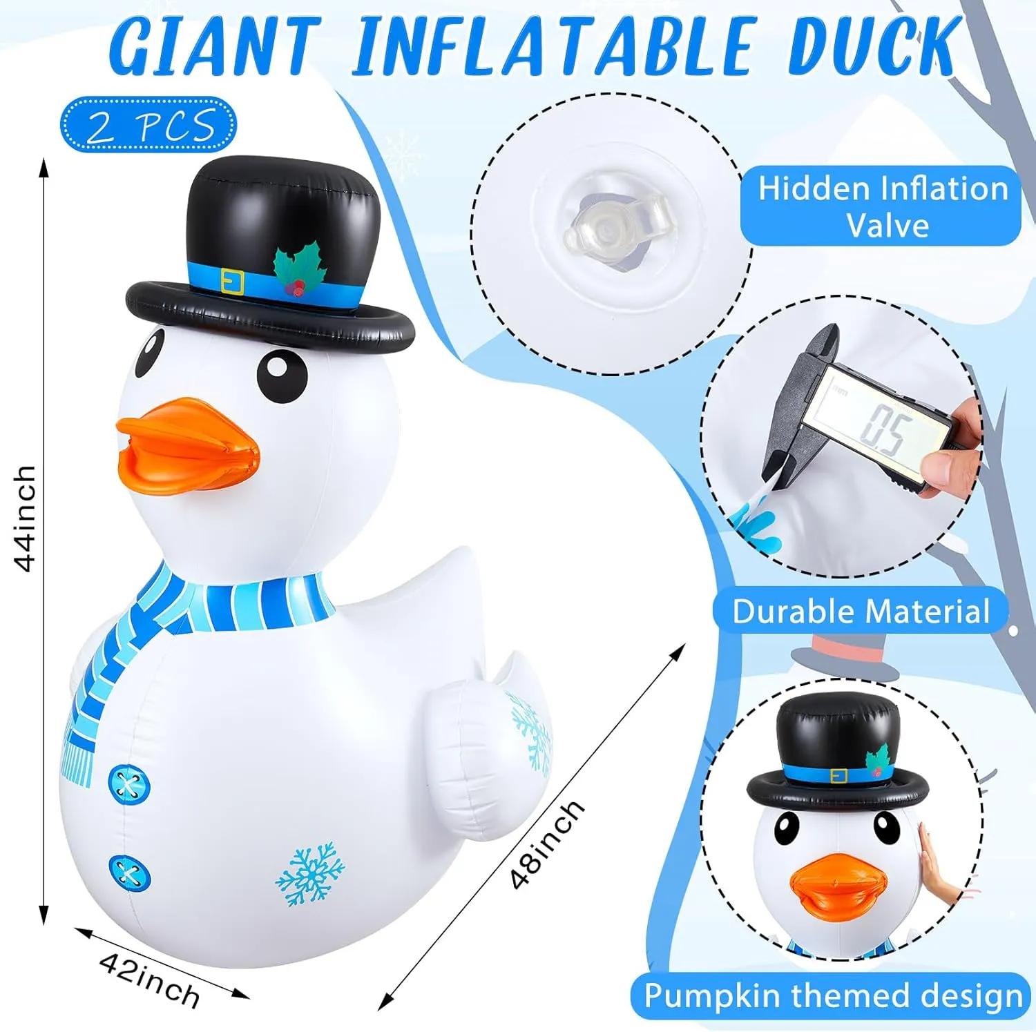 Hungdao 1 Pcs 4 Feet PVC Christmas Giant Inflatable Duck Huge Rubber Large Blow up Duck Christmas Pool Floats for Xmas Holiday Indoor Outdoor Pool Decorations (Snowman)