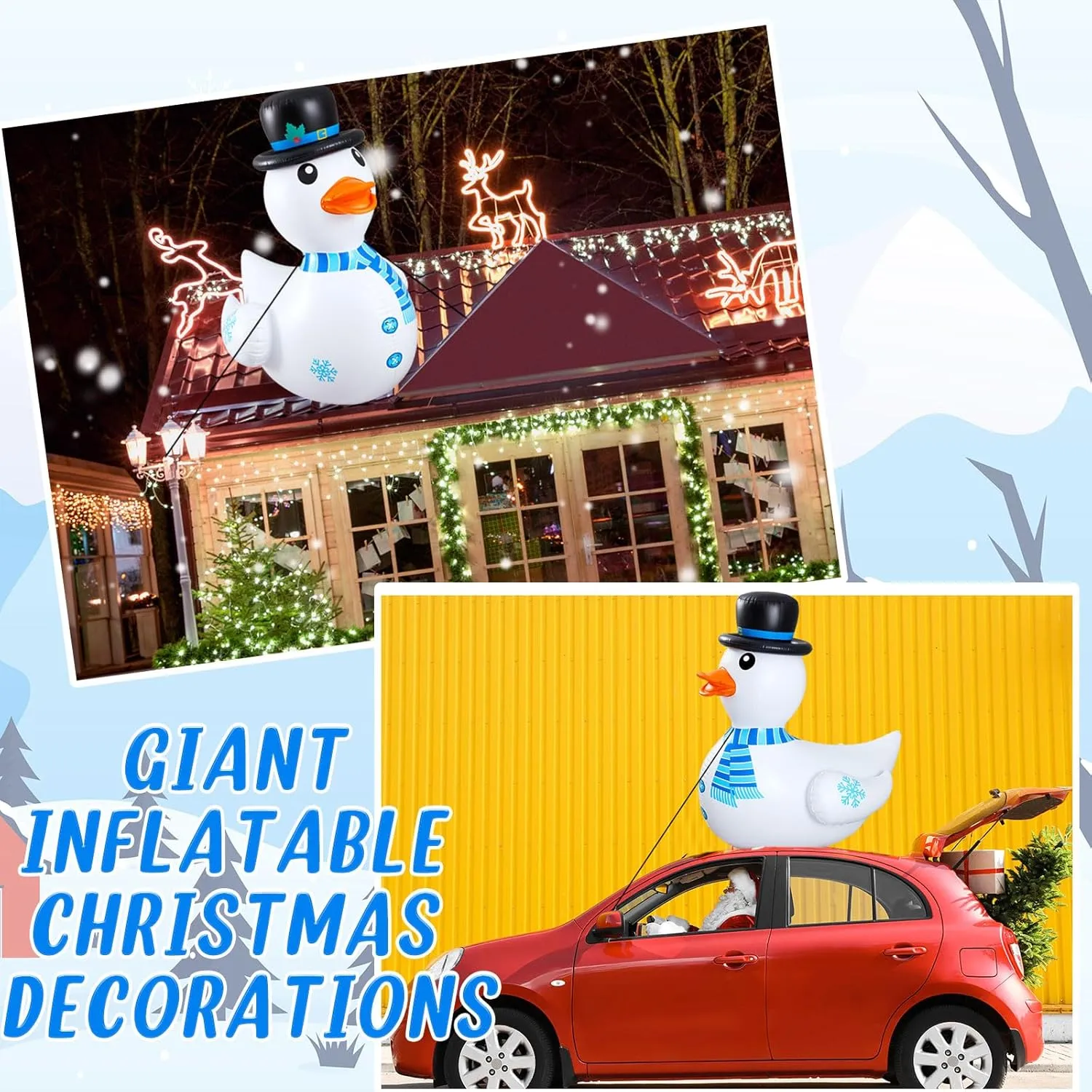 Hungdao 1 Pcs 4 Feet PVC Christmas Giant Inflatable Duck Huge Rubber Large Blow up Duck Christmas Pool Floats for Xmas Holiday Indoor Outdoor Pool Decorations (Snowman)