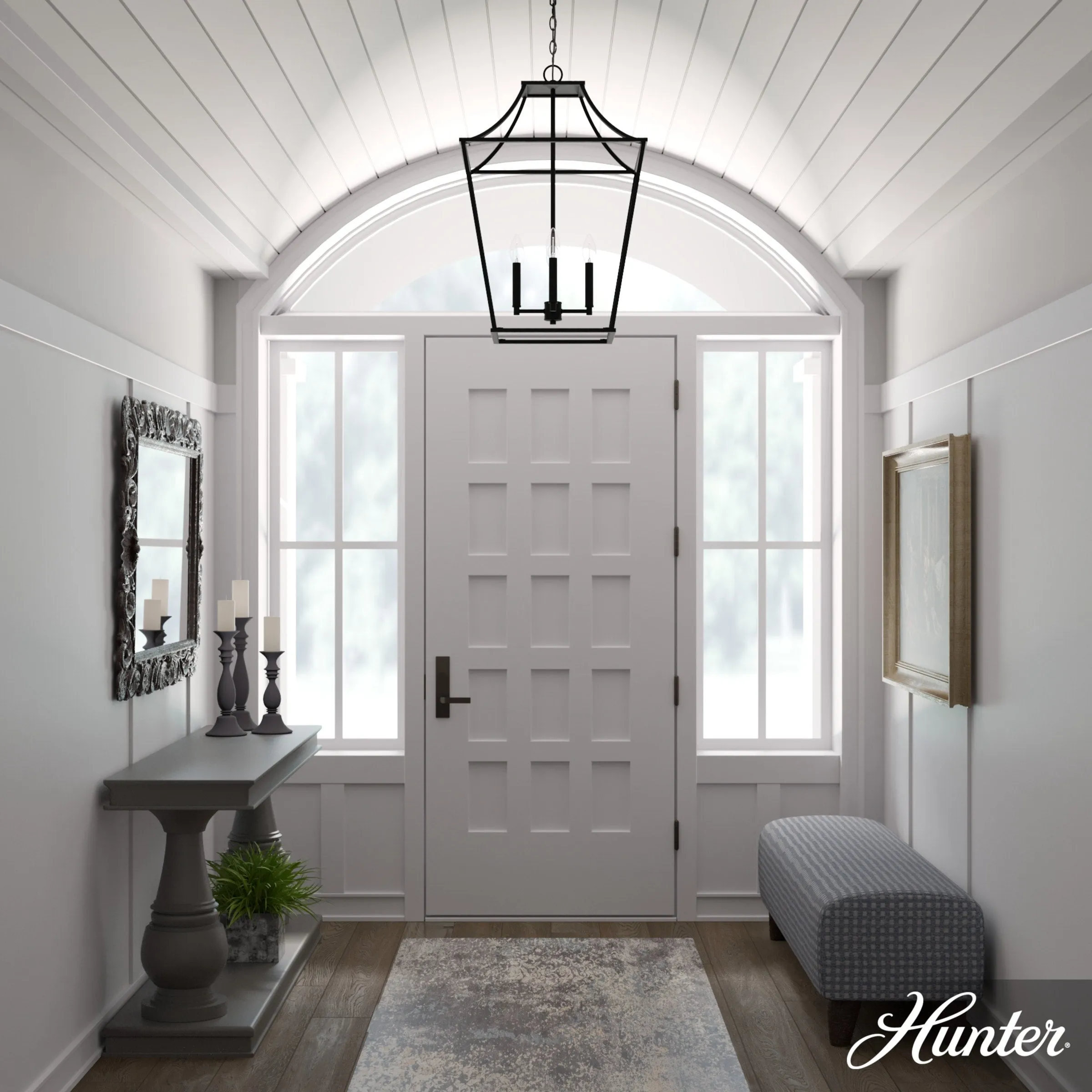 Hunter Laurel Ridge 4-Light Natural Iron Transitional Lantern LED Medium Hanging Kitchen Island Light