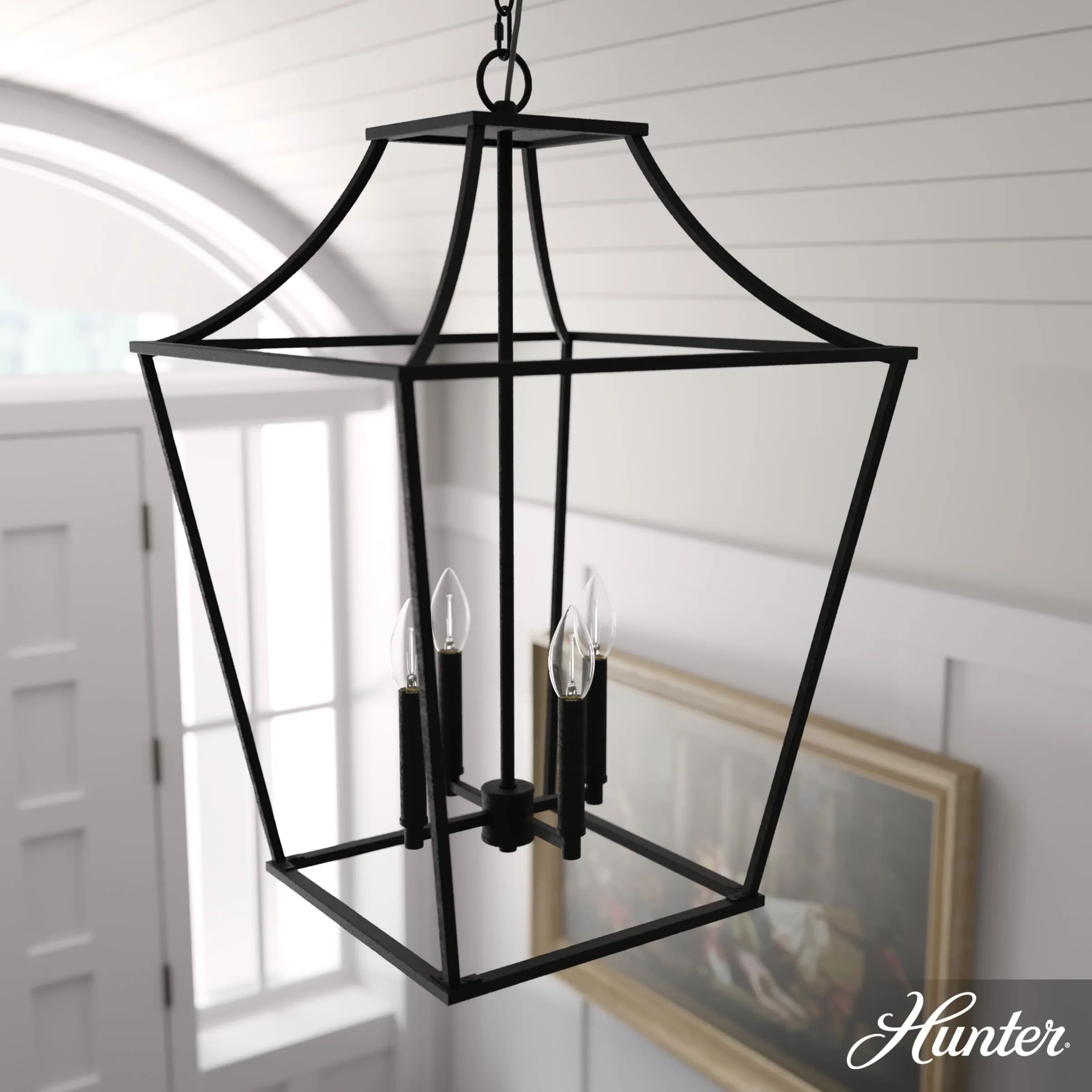 Hunter Laurel Ridge 4-Light Natural Iron Transitional Lantern LED Medium Hanging Kitchen Island Light