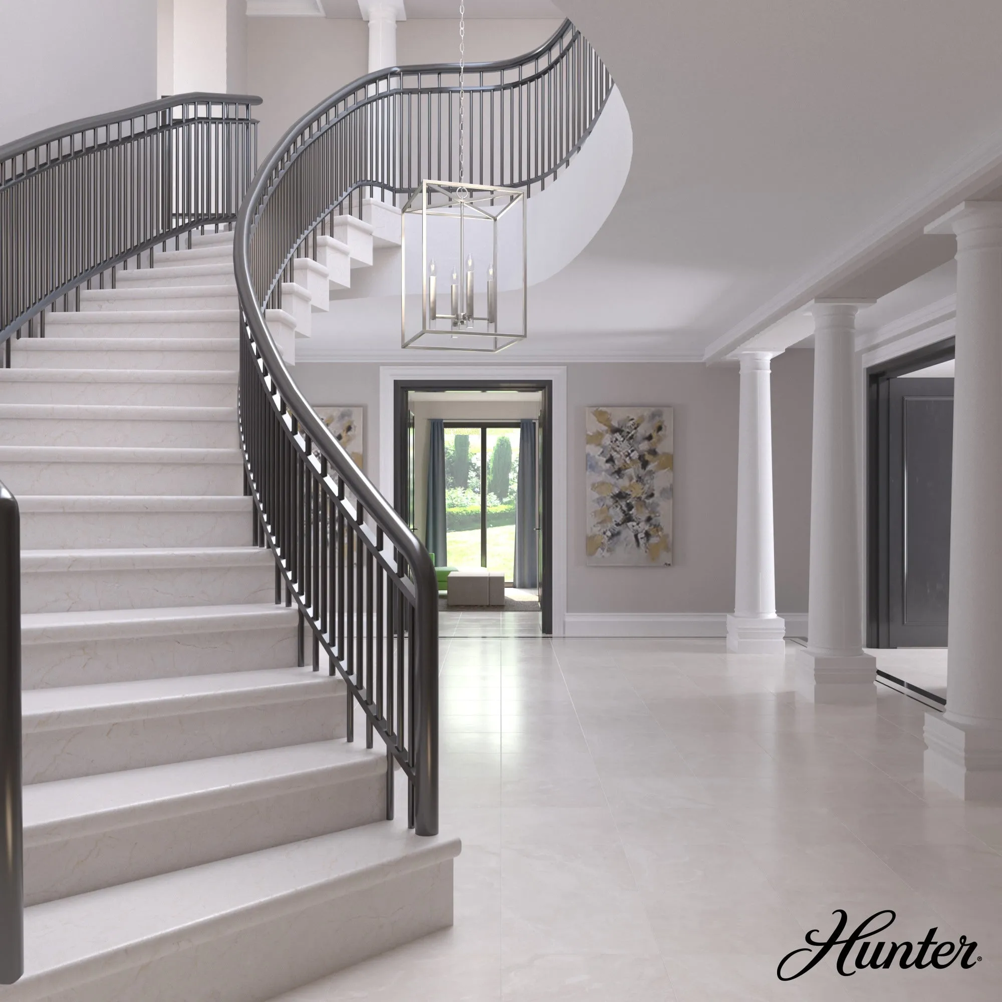Hunter Sunjai 4-Light Brushed Nickel Traditional Lantern LED Medium Hanging Kitchen Island Light