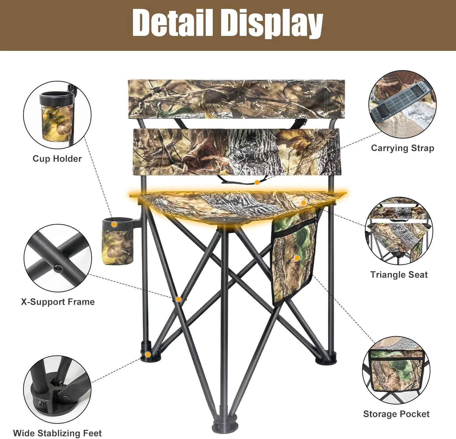 Hunting Chair Extra Large Tripod Chair with Backrest Portable Camping Chair for Fishing Blind Hiking