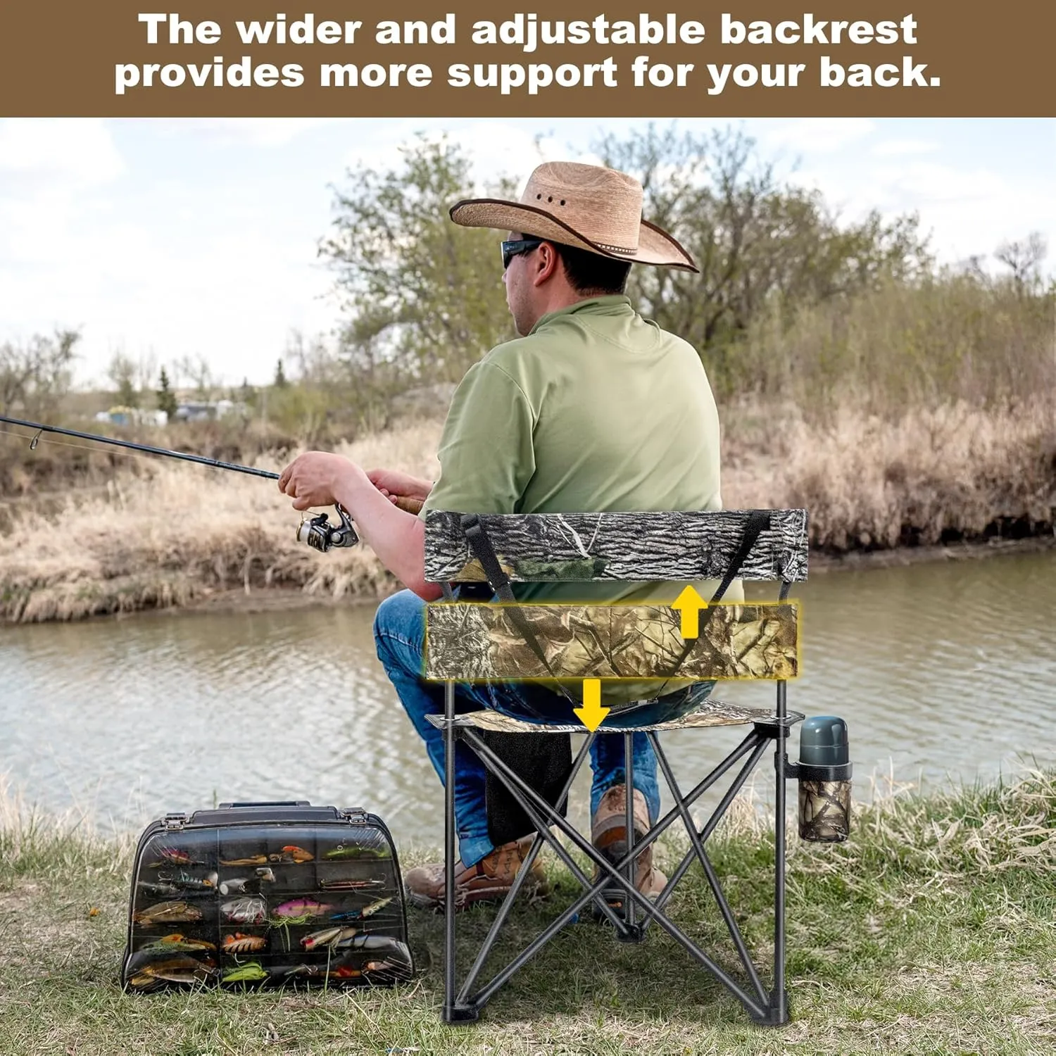 Hunting Chair Extra Large Tripod Chair with Backrest Portable Camping Chair for Fishing Blind Hiking
