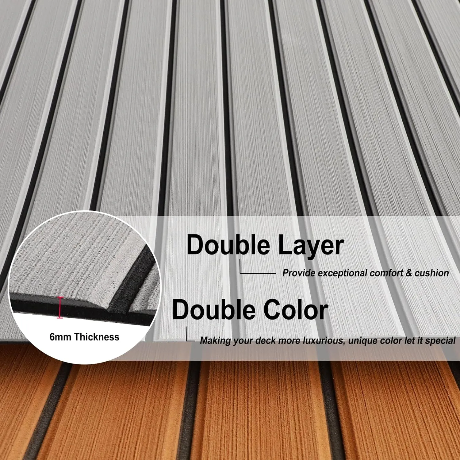 HZshark Boat Flooring EVA Foam Boat Decking Self-Adhesive 6mm Non Slip Marine Floor Teak Boat Carpet Soft Foam Decking for Boat Yacht Kayak Motorboat Golf Cart RV Ramp Golf Cart Cooler Tops