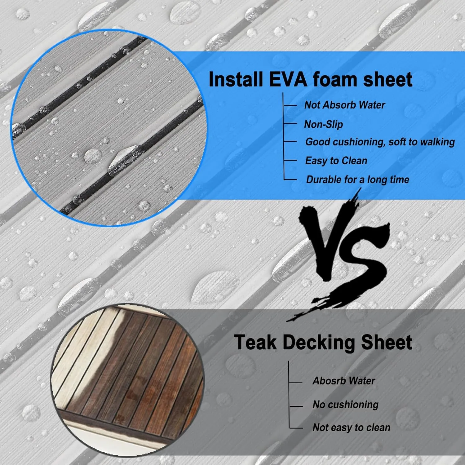 HZshark Boat Flooring EVA Foam Boat Decking Self-Adhesive 6mm Non Slip Marine Floor Teak Boat Carpet Soft Foam Decking for Boat Yacht Kayak Motorboat Golf Cart RV Ramp Golf Cart Cooler Tops