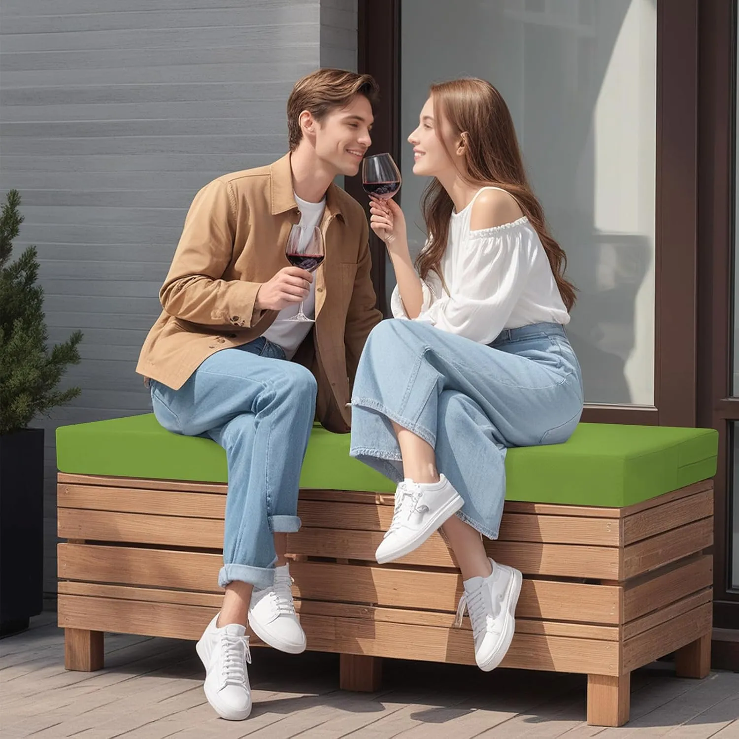 idee-home Outdoor Bench Cushion Waterproof, Bench Cushions for Outdoor Furniture, Patio Porch Swing Replacement Seat Pad with Ties for Garden Backyard, 48 x 18 Inch Green