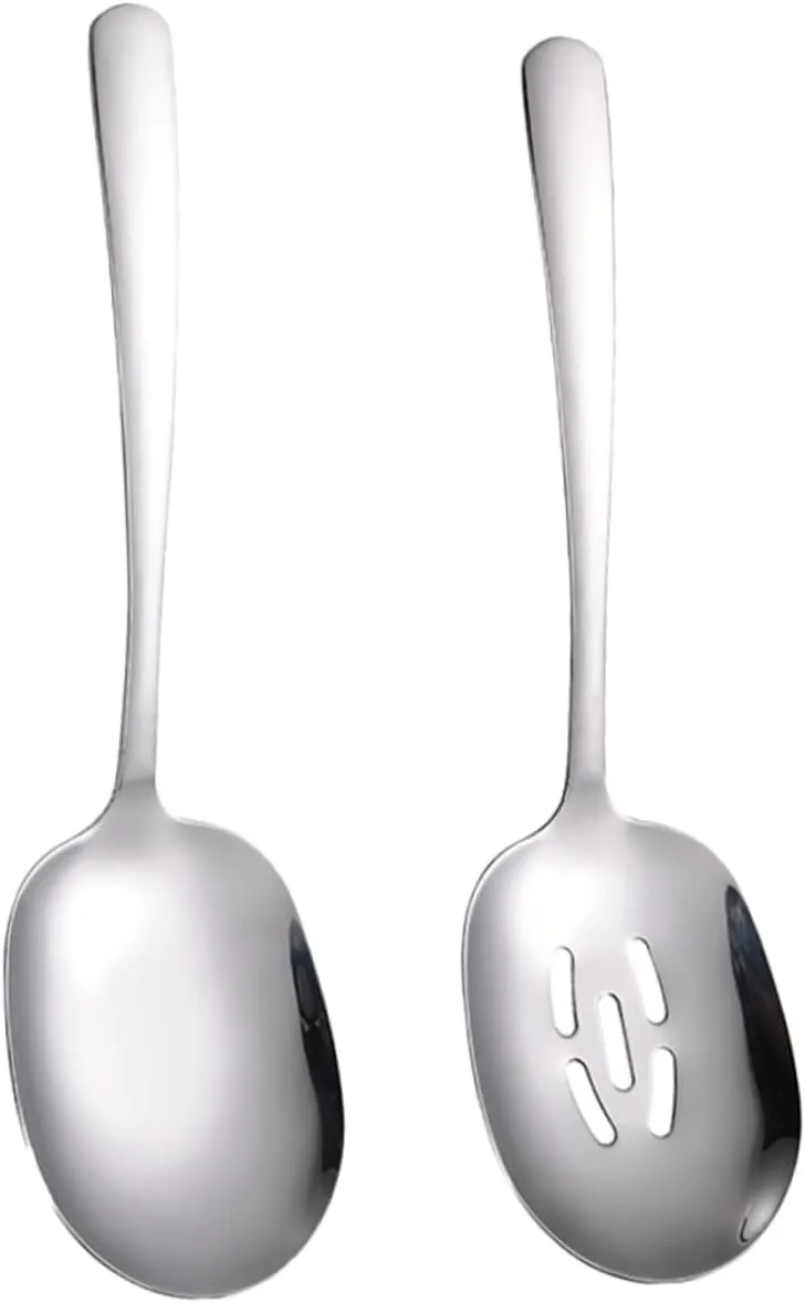 IMIKEYA 2pcs Large Stainless Steel Serving Spoons Set Professional Slotted Utensils for Daily Use Reusable Portable Kitchen Supply