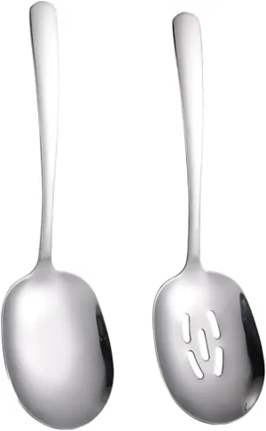 IMIKEYA 2pcs Large Stainless Steel Serving Spoons Set Professional Slotted Utensils for Daily Use Reusable Portable Kitchen Supply