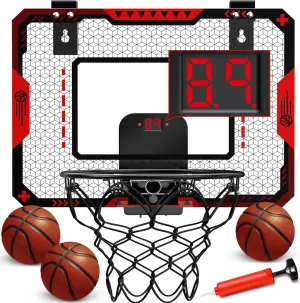 Indoor Basketball Hoop for Kids 5 6 7 8 9 10 Years Old Boys,Mini Basketball Hoop Over The Door Mini Hoop with Electronic Scoreboard & 3 Balls,Kids Basketball Hoop Sport Toys for Gift for Boys Age 5-10