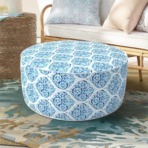 Inflatable Ottoman Stool D21 xH9 for Outdoor/Indoor Use, Water Repellent Patio Foot Rest Stool with Portable Handle,Round Pouf Ottoman Suitable for Garden,Deck and Camping - Celadon Geometric