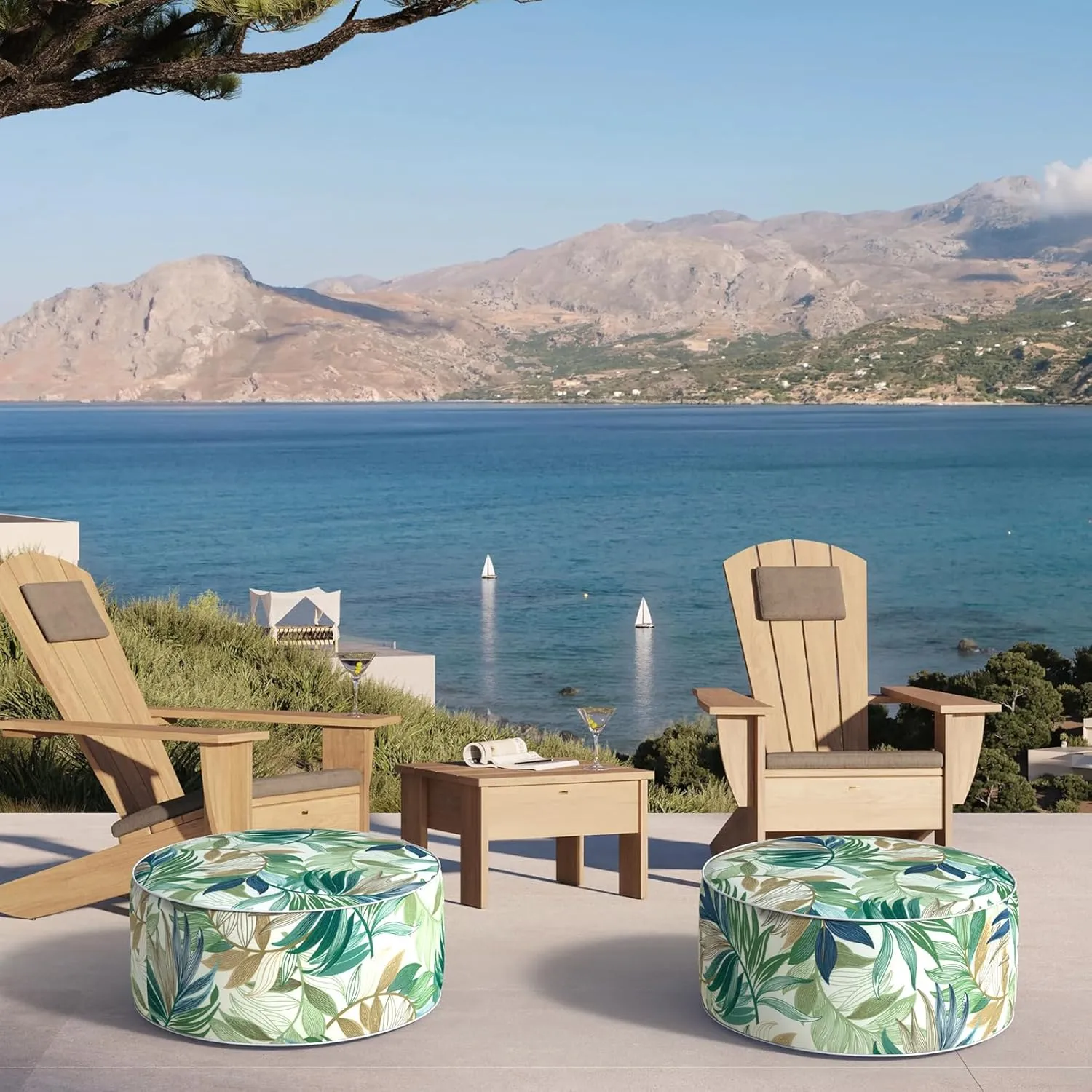 Inflatable Ottoman Stool D21 xH9 for Outdoor/Indoor Use, Water Repellent Patio Foot Rest Stool with Portable Handle,Round Pouf Ottoman Suitable for Garden,Deck and Camping - Lush Leaf Green