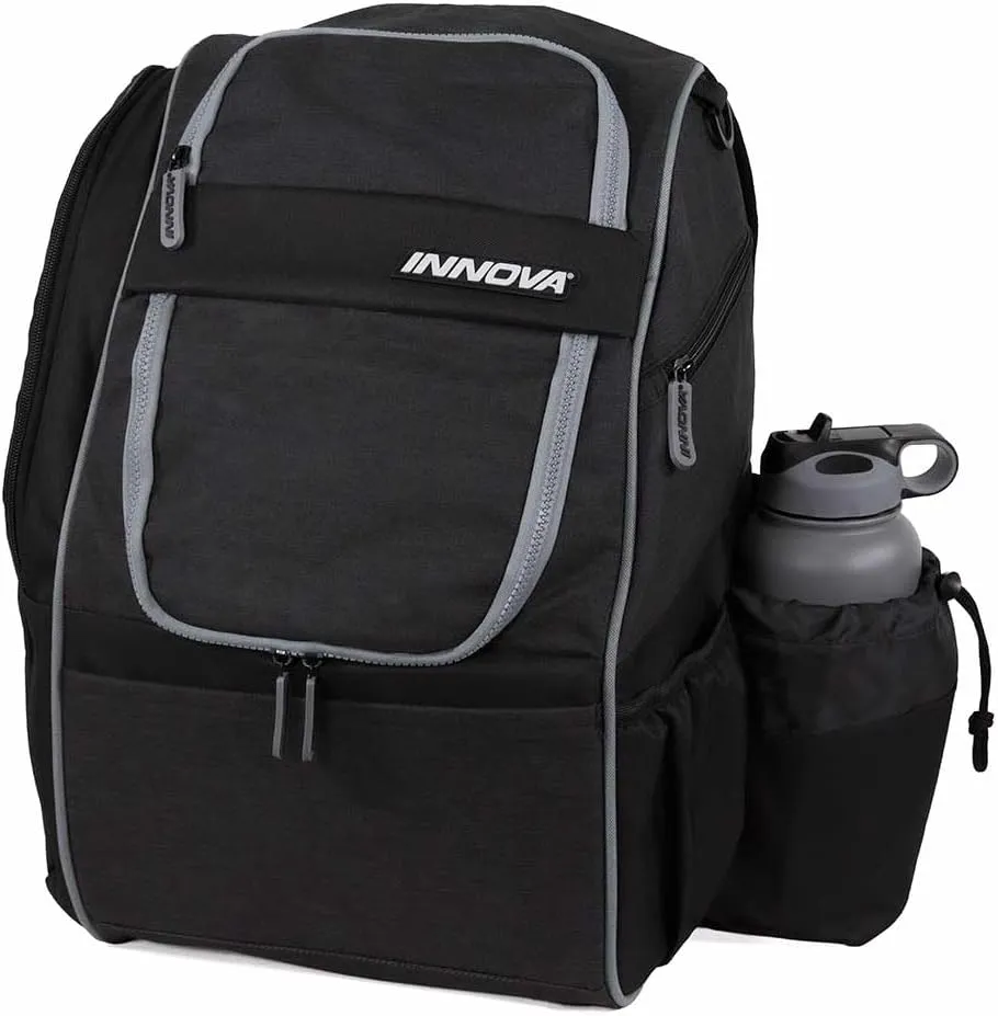 Innova Excursion Disc Golf Backpack Bag, Holds 25 Discs, Spacious Side Pocket, Rain Cover Included Black