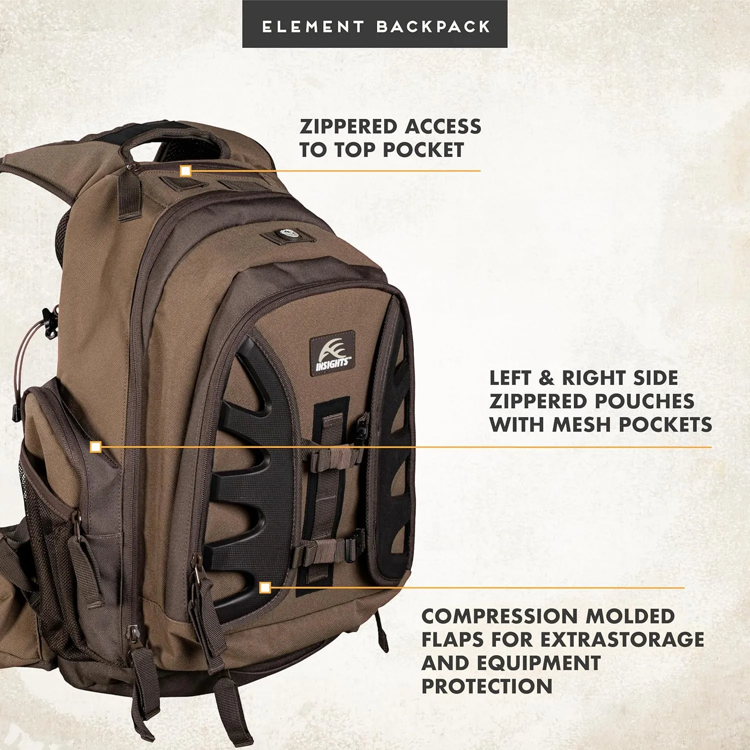 Insights Hunting by frogg toggs- The Element, Heavy Duty 1,831 Cubic Inch Hiking Fishing Camping Hunting Backpack