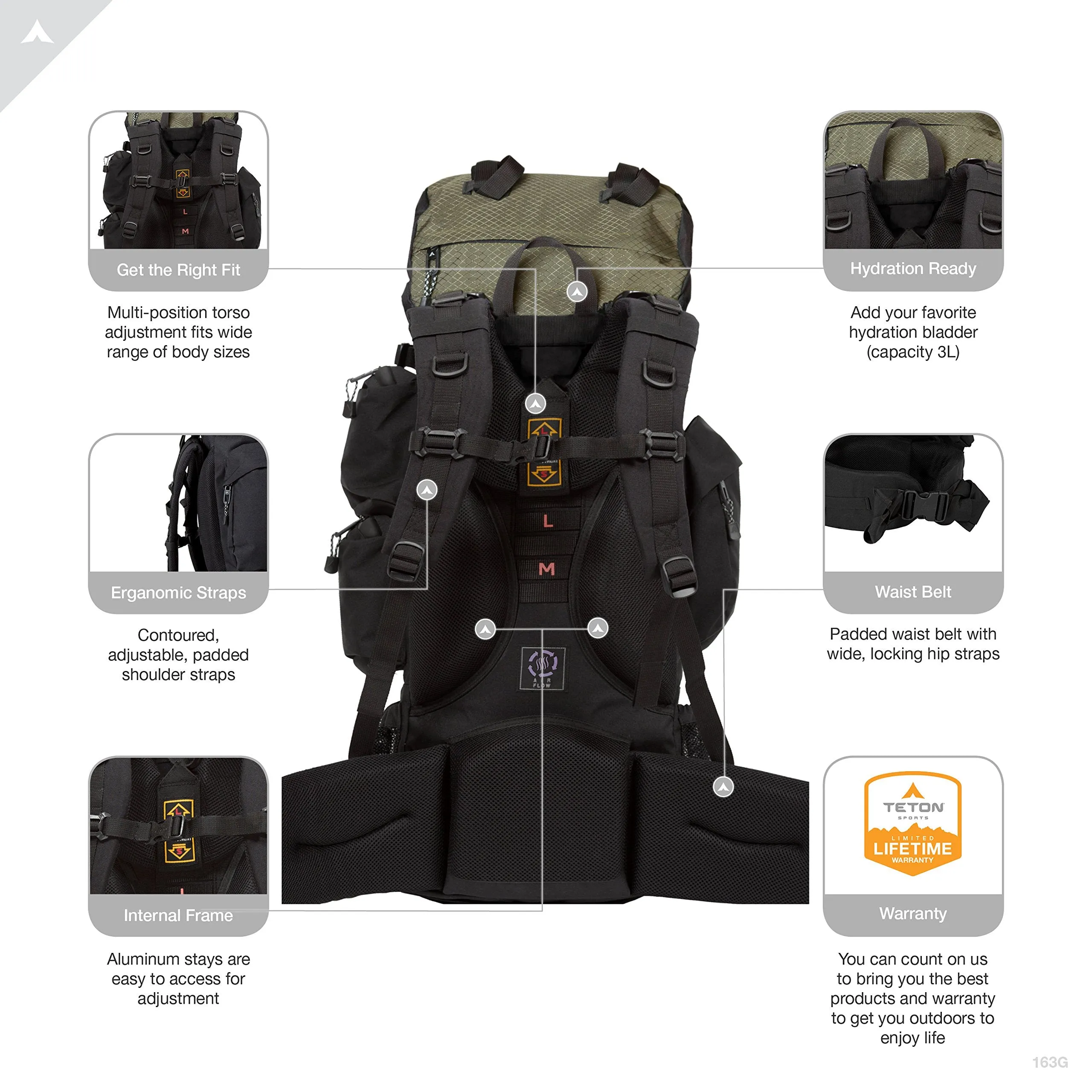 Internal Frame Backpack 65L Capacity Green